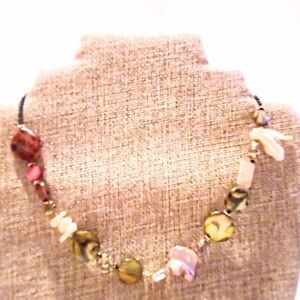 Mother of Pearl Shell and Seed Bead Earth Tone Beaded Necklace